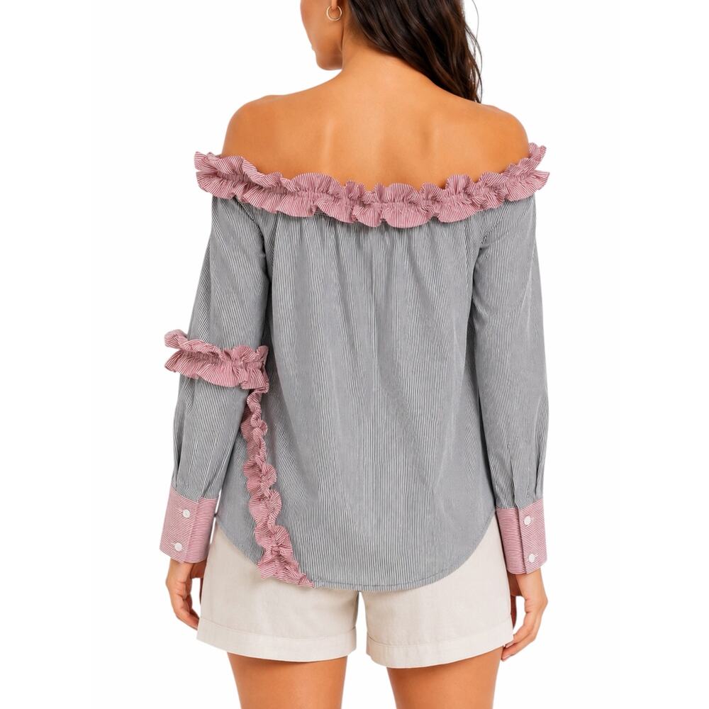 Walter Baker Derrick Striped Ruffle Off Shoulder Top Size S - Picture 3 of 9